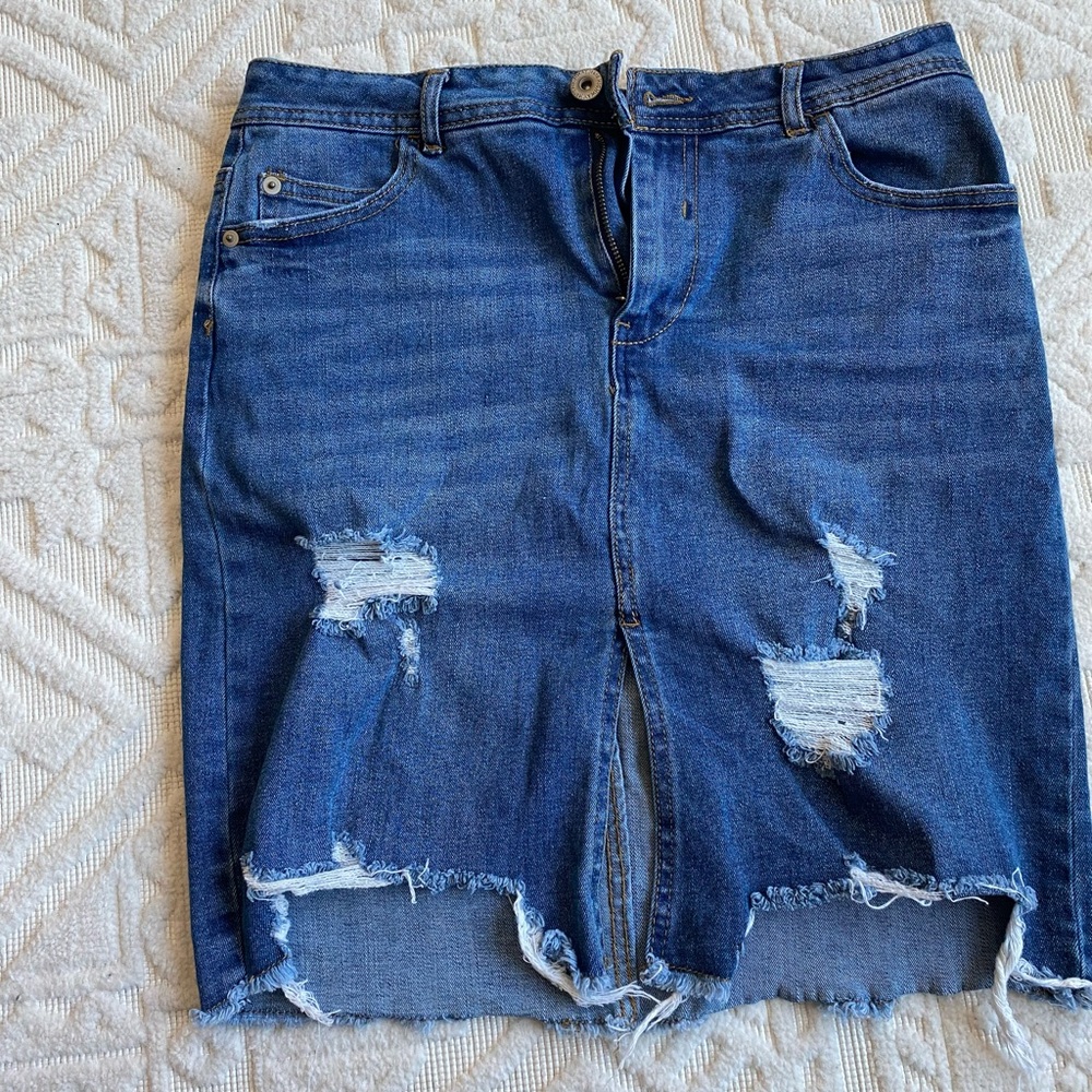 Mini Distressed Denim Skirt